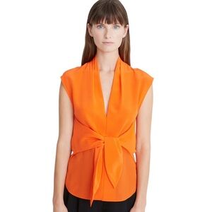 Halston Orangeade Tie Front Blouse Size 6 Lola CDC Cap Sleeve NWT